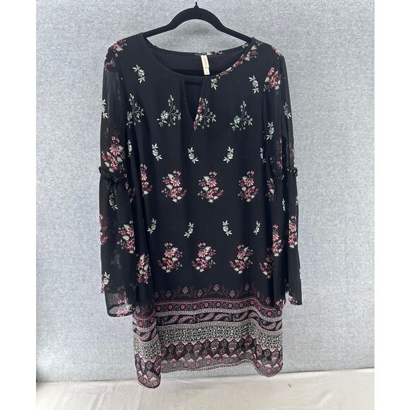 Xhilaration Juniors sz XL (Women's sz L) Boho Peasant Shift Dress Floral Hippie - Picture 3 of 6